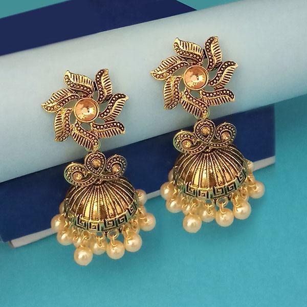 Kriaa Gold Plated Brown Austrian Stone Jhumki Earrings - 1311574B