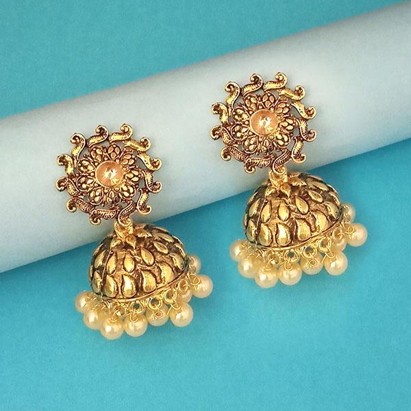 Kriaa Gold Plated Brown Austrian Stone Jhumki Earrings - 1311575B