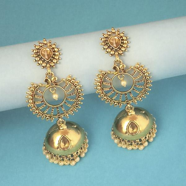 Kriaa Gold Plated Brown Stone Jhumki Earrings - 1311584