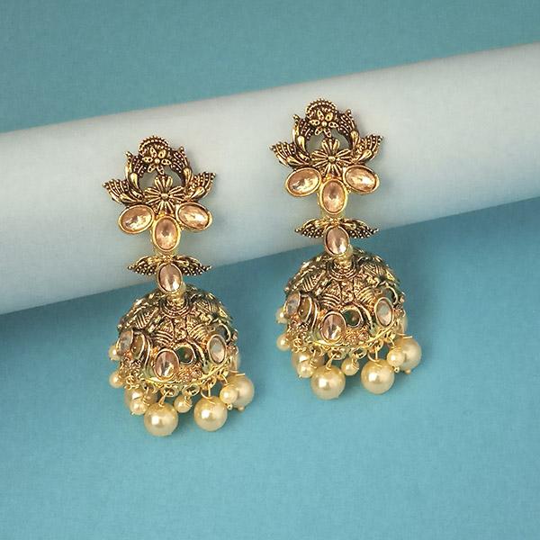 Kriaa Brown Stone Gold Plated Pearl Jhumki Earrings - 1311585