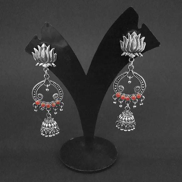 Kriaa Brown Stone Oxidised Beads Jhumki Earrings - 1311595D