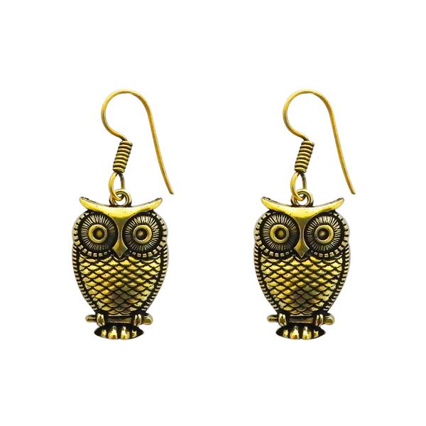 Jeweljunk Antique Gold Plated Owl Design Dangler Earrings - 1311601