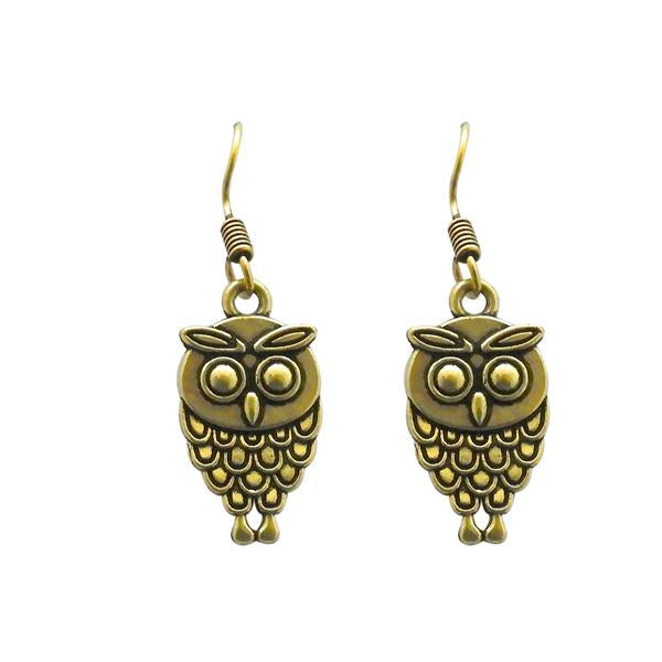 Jeweljunk Owl Design Antique Gold Plated Dangler Earrings - 1311602