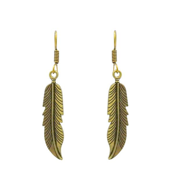 Jeweljunk Feather Design Antique Gold Plated Dangler Earrings - 1311605