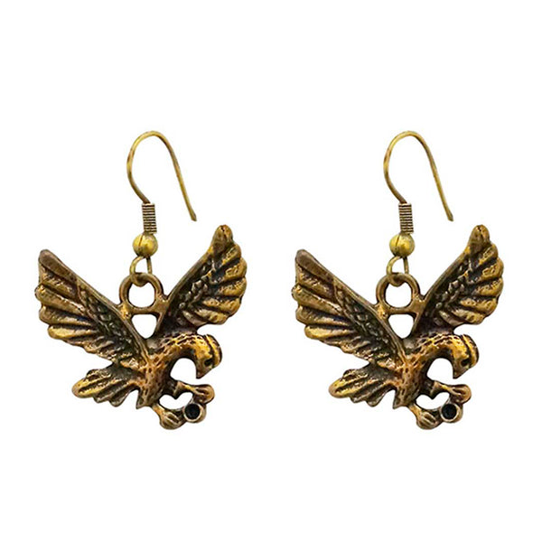 Kriaa Antique Gold Plated Bird Dangler Earrings