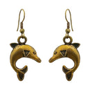 Kriaa Antique Gold Plated Dolphin Dangler Earrings