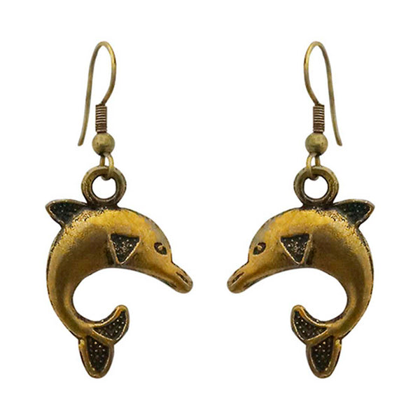 Kriaa Antique Gold Plated Dolphin Dangler Earrings