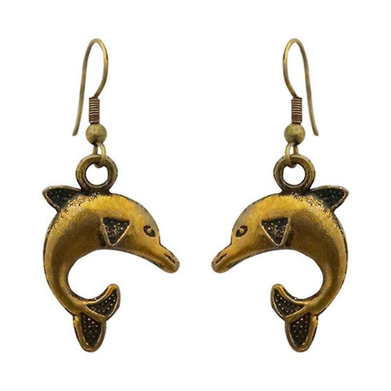 Kriaa Antique Gold Plated Dolphin Dangler Earrings