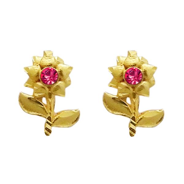 Kriaa Pink Austrian Stone Gold Plated Floral Dangler Earring - 1311740