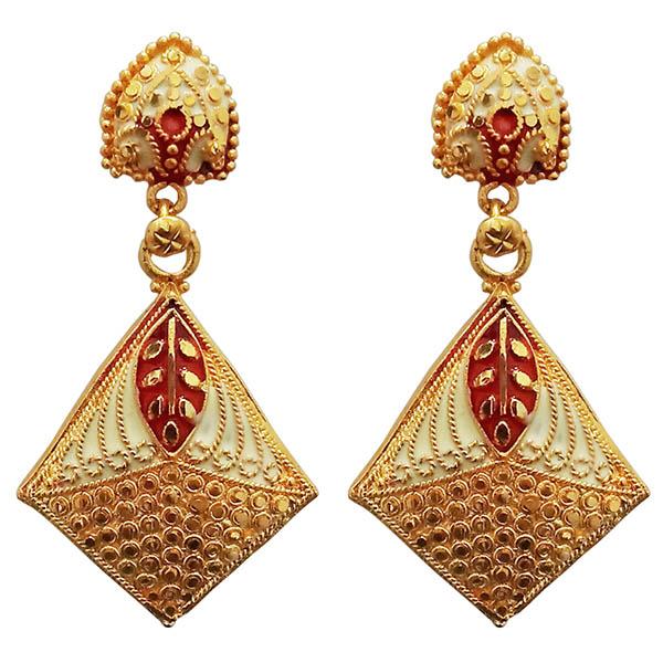 Kriaa Maroon Meenakari Gold Plated Dangler Earrings - 1311759