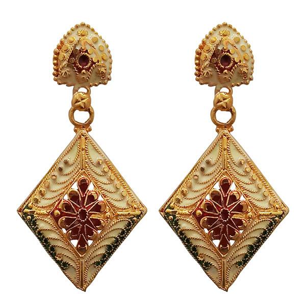 Kriaa Maroon Meenakari Gold Plated Dangler Earrings - 1311761