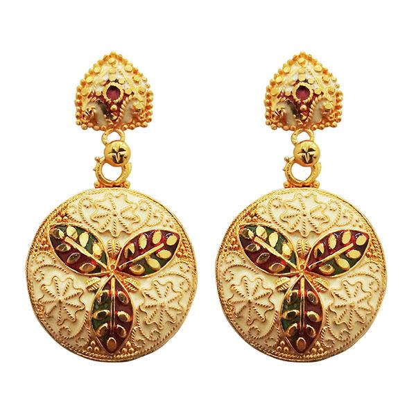 Kriaa Maroon Meenakari Gold Plated Dangler Earrings - 1311763