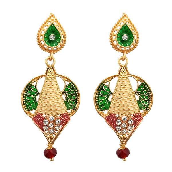 Kriaa Green Meenakari Gold Plated Dangler Earrings - 1311764