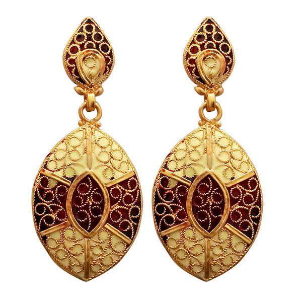 Kriaa Maroon Meenakari Gold Plated Dangler Earrings - 1311765