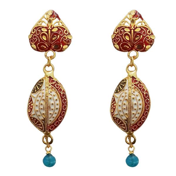 Kriaa Maroon Meenakari Gold Plated Dangler Earrings - 1311767