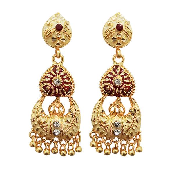 Kriaa Maroon Meenakari Gold Plated Dangler Earrings - 1311769