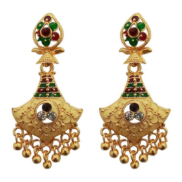 Kriaa Maroon And Green Meenakari Gold Plated Dangler Earrings - 1311770