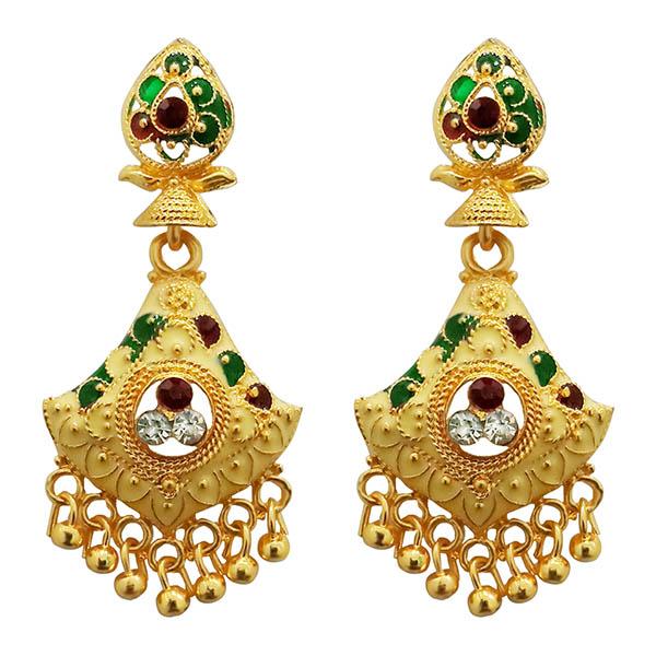 Kriaa Green Meenakari Gold Plated Dangler Earrings - 1311771