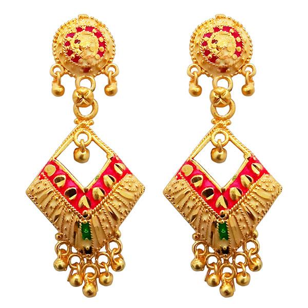 Kriaa Pink Meenakari Gold Plated Dangler Earrings - 1311773