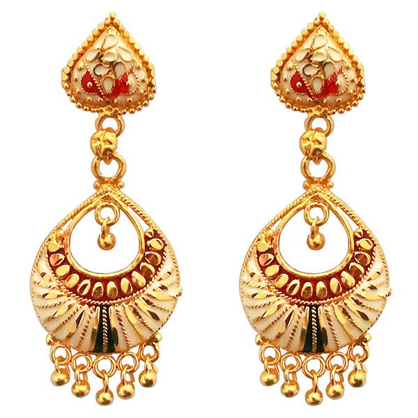 Kriaa Maroon Meenakari Gold Plated Dangler Earrings - 1311774