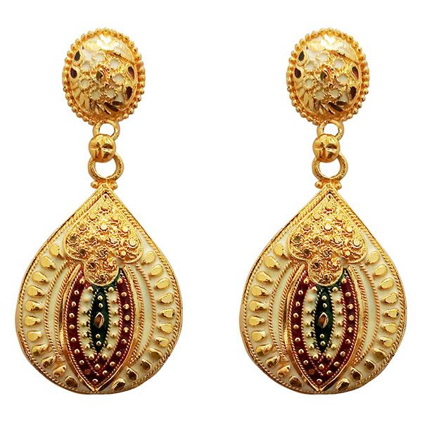 Kriaa Maroon And Green Meenakari Gold Plated Dangler Earrings - 1311775