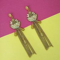 Urthn Green Stone Chain Drop Tassel Earrings - 1311825C