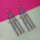Urthn Rhodium Plated Multicolor Meenakari Stone Chain Drop Tassel Earrings - 1311826D