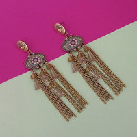 Urthn Gold Plated Brown Stone Chain Drop Tassel Earrings - 1311829C