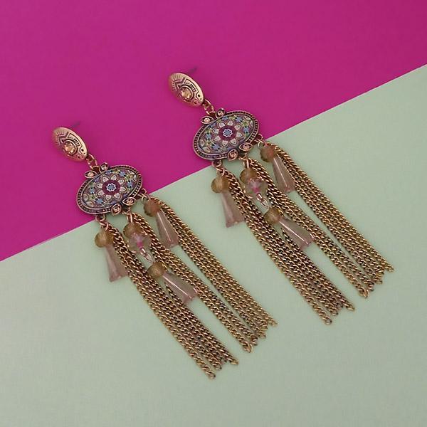 Urthn Gold Plated Brown Stone Chain Drop Tassel Earrings - 1311829C