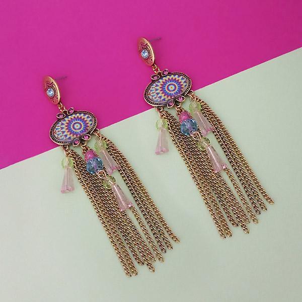 Urthn Gold Plated Multicolor Stone Chain Drop Tassel Earrings - 1311829D