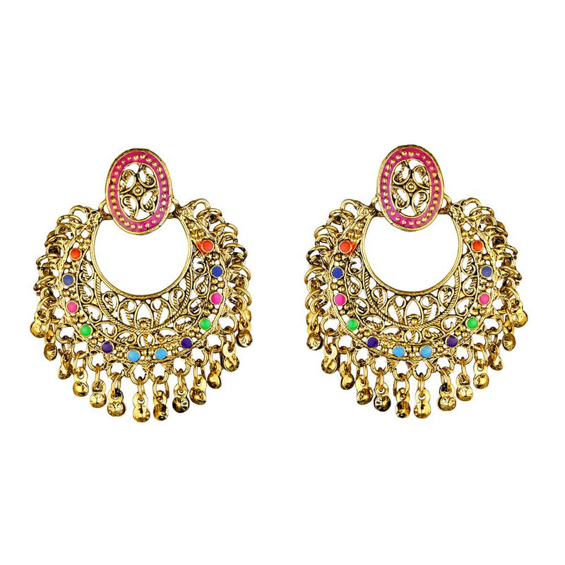 Kriaa Multicolor Meenakari Gold Plated Afghani Earrings - 1311901A