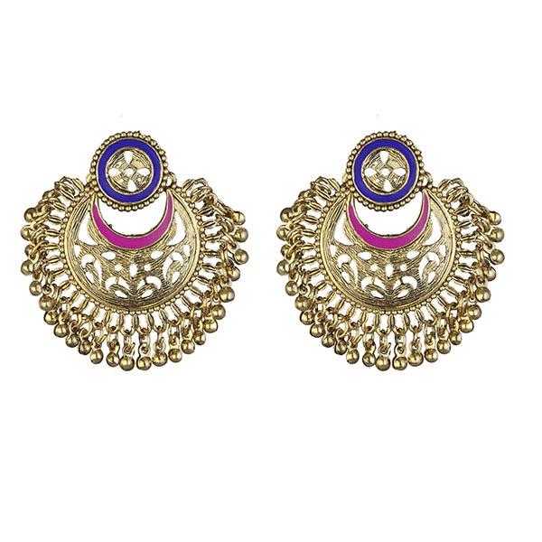 Kriaa Blue And Pink Meenakari Gold Plated Afghani Earrings - 1311905J