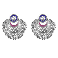 Kriaa Blue And Pink Meenakari Silver Plated Afghani Earrings - 1311906J