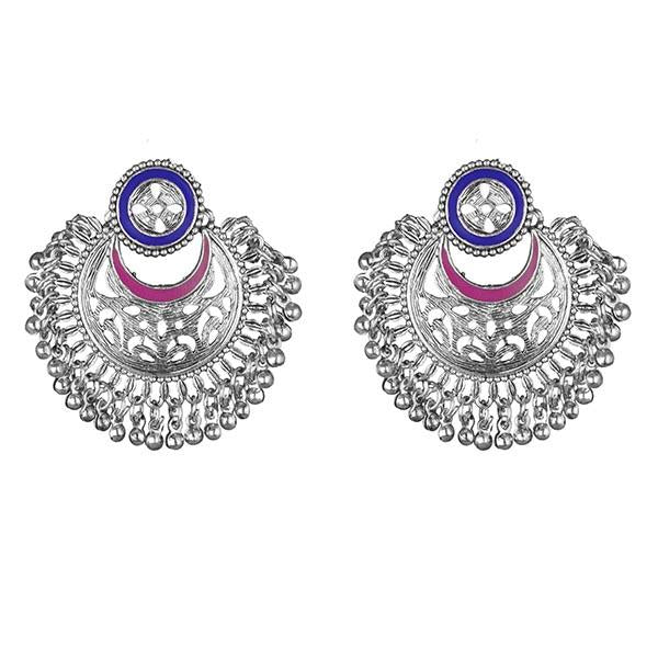 Kriaa Blue And Pink Meenakari Silver Plated Afghani Earrings - 1311906J