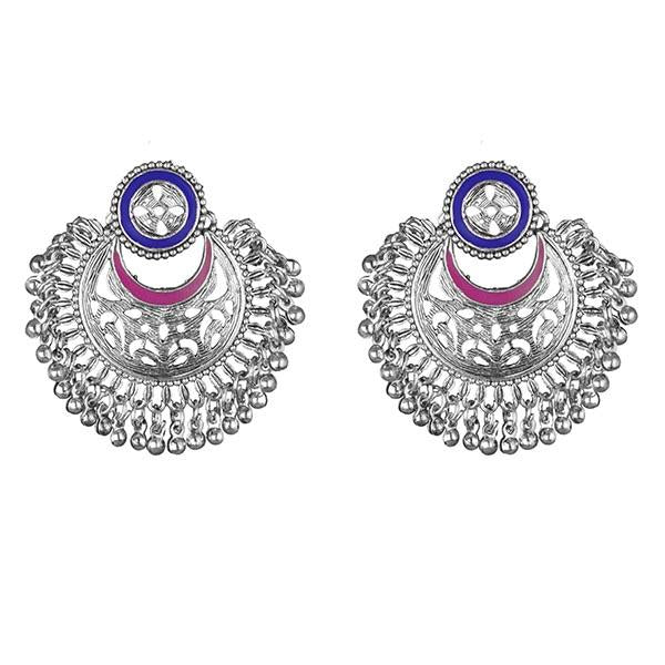 Kriaa Blue And Pink Meenakari Silver Plated Afghani Earrings - 1311906J