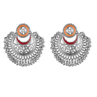 Kriaa Orange And Red Meenakari Silver Plated Afghani Earrings - 1311906K