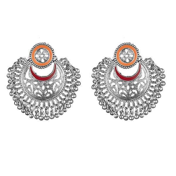 Kriaa Orange And Red Meenakari Silver Plated Afghani Earrings - 1311906K