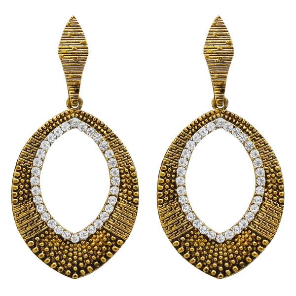 Kriaa Antique Gold Plated White Austrian Stone Dangler Earrings - 1312002