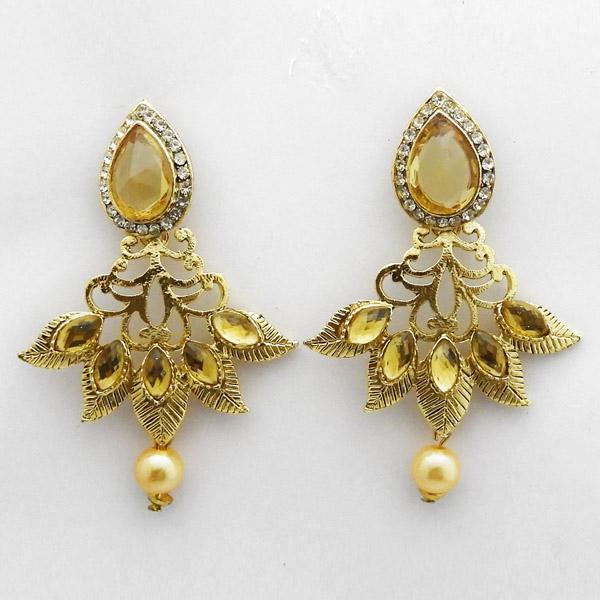 Kriaa Yellow Austrian Stones Gold Plated Dangler Earrings - 1312020