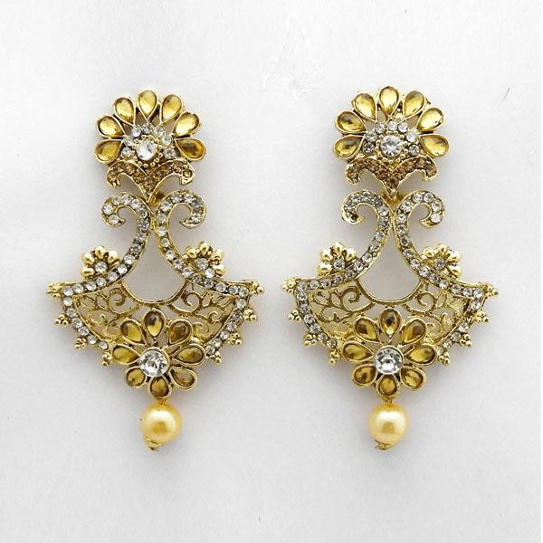 Kriaa Yellow Austrian Stones Gold Plated Dangler Earrings - 1312022