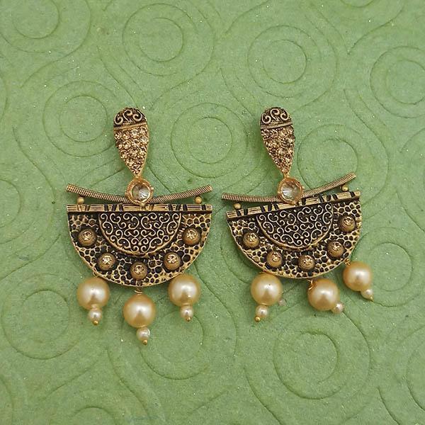 Tip Top Fashions Gold Plated Pearl Dangler Earrings - 1312026B