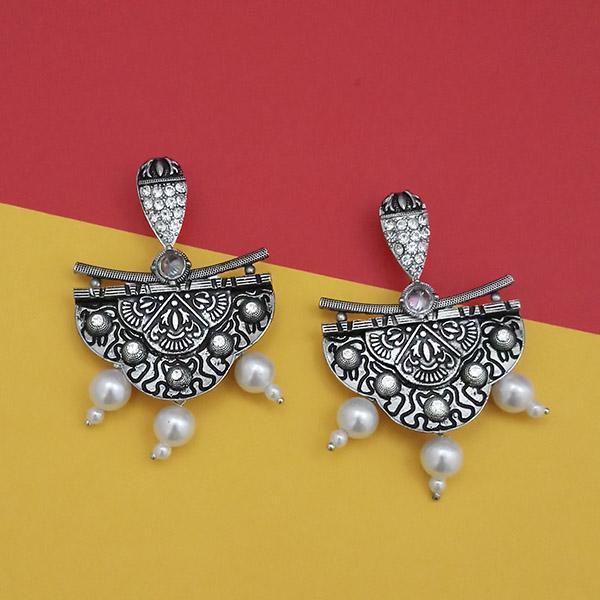 Jeweljunk Oxidised Pearl Dangler Earrings - 1312027A