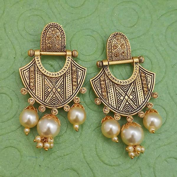 Tip Top Fashions Gold Plated Pearl Dangler Earrings - 1312030B