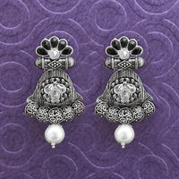 Kriaa Black Stone Oxidised Dangler Earrings - 1312033A