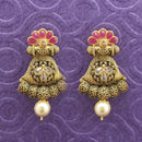 Kriaa Antique Gold Plated Pink Stone Dangler Earrings - 1312033B