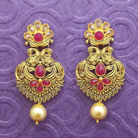 Kriaa Antique Gold Plated Pink Stone Dangler Earrings - 1312035B