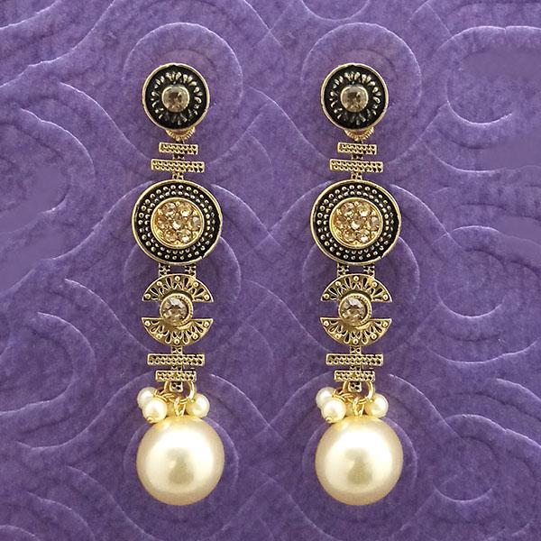 Kriaa Antique Gold Plated Pink Stone Pearl Dangler Earrings - 1312038