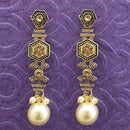 Kriaa Antique Gold Plated Brown Stone Pearl Dangler Earrings - 1312039