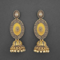 Kriaa Gold Plated Stone And Yellow Meenakari Matte Dangler Earrings - 1312043A