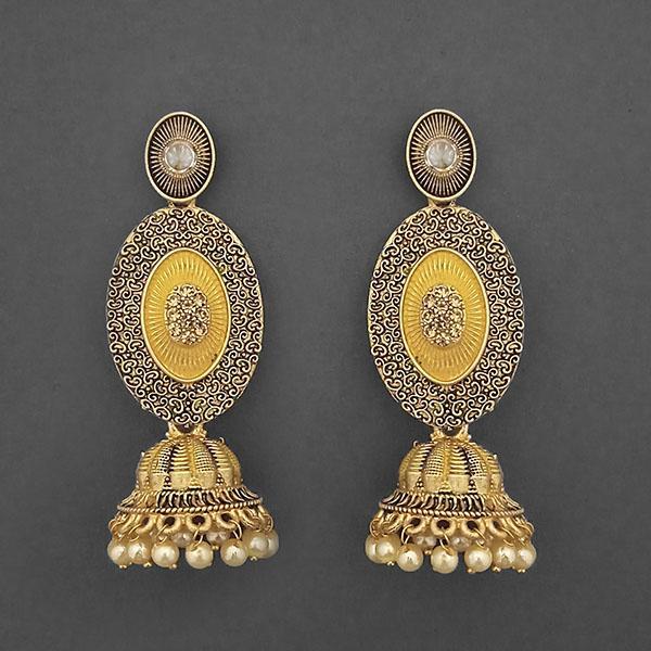 Kriaa Gold Plated Stone And Yellow Meenakari Matte Dangler Earrings - 1312043A